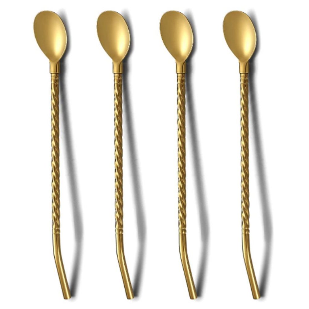 Gold Iced Tea Spoon with Straw Handle for Drinking